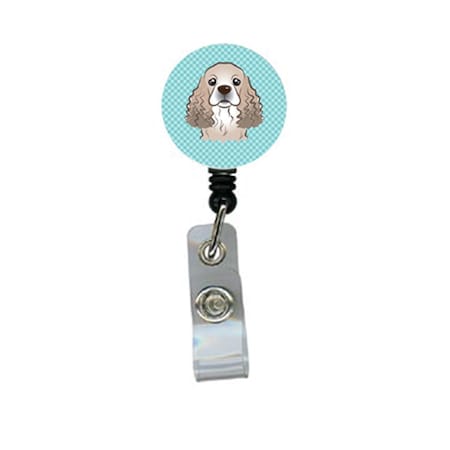 Teacher&Aposs Aid Checkerboard Blue Cocker Spaniel Retractable Badge Reel TE2922563